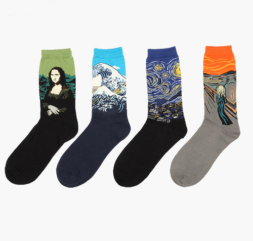 Hot Dropshipping Autumn winter Retro Women New Art Van Gogh Mural World Famous Oil Painting Series Men Socks Funny Socks